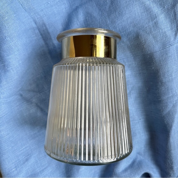 Ribbed Glass Vase with Reflective Gold Wrap Trim - Picture 2 of 11